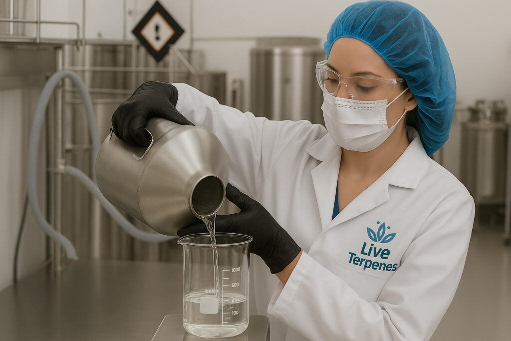 Plant-derived live terpenes extraction process in a laboratory setting.