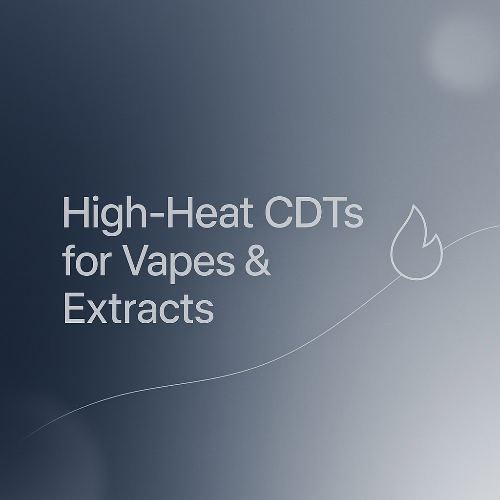 Dark gradient graphic with a flame icon representing high-heat-safe cannabis-derived terpenes for vapes and extracts